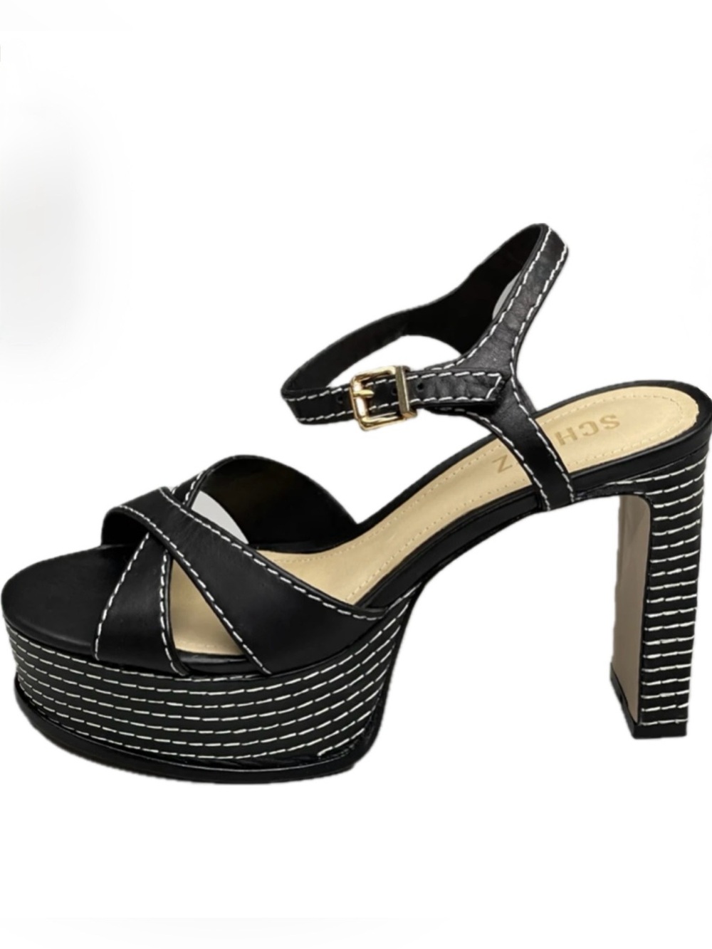 SCHUTZ Keefa Casual High Heel Sandals in black.